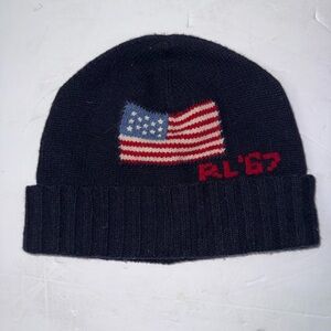 Polo Ralph Lauren RL67 American Flag Beanie 100% Wool Navy Heritage Hat